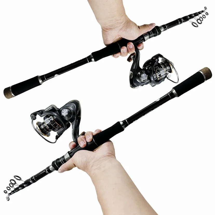 Fishing Rod Combo1.8-2.4m Telescopic Spinning Casting Rod 7.2:1/5.2:1 High Speed Ratio Metal Spool Casting Fishing Reel Drag 8kg