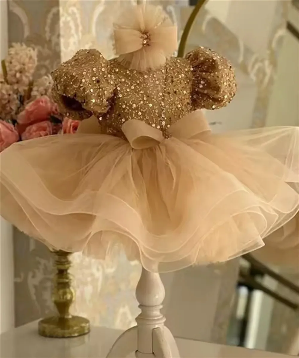 تخصيص مطرزة الأميرة زهرة فتاة فستان الزفاف قصيرة الأكمام القوس منتفخ الاطفال الطفل فستان حفلة عيد ميلاد حفلة موسيقية الكرة ثوب #4