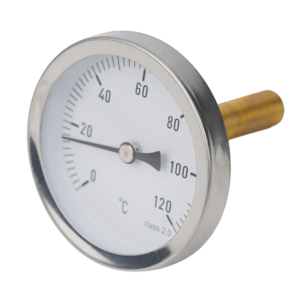 Analog Water Temperature Gauge 63mm Dial 0 To 120 Celsius With Copper Sleeve For Central Heating Pots Grills And Smokehouses