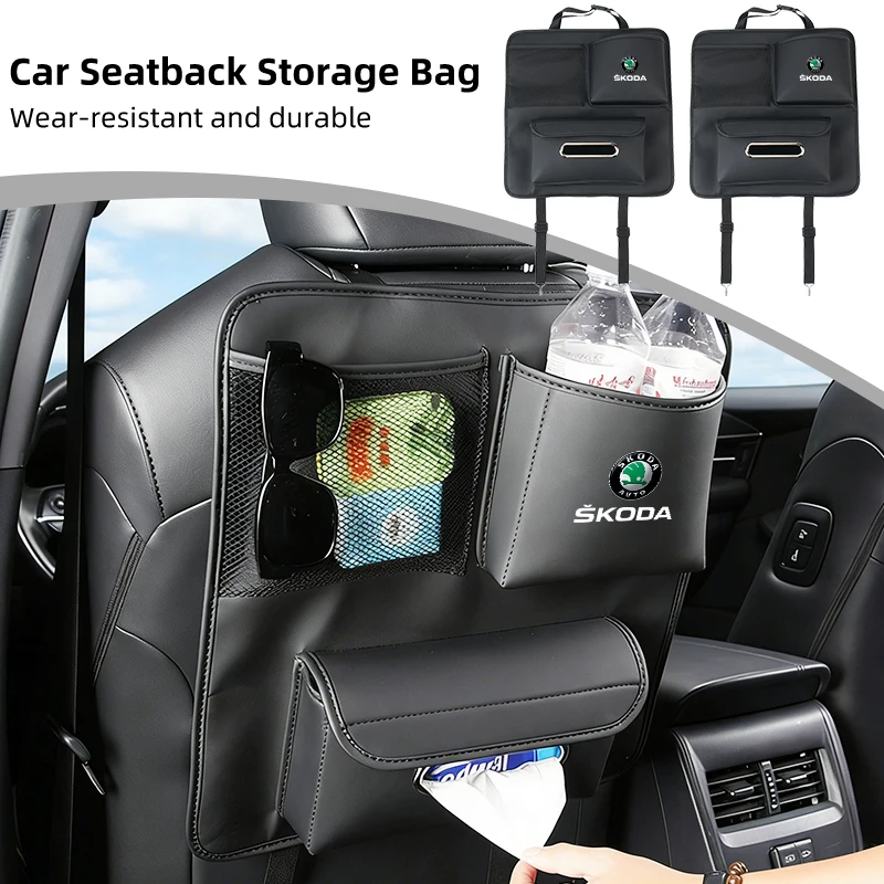 Car Seatback Sorage Bag Leather Hanging Pouch Trunk Organizer For Skoda Octavia Rapid Kodiaq Superb Derivative Karoq Fabia Kamiq