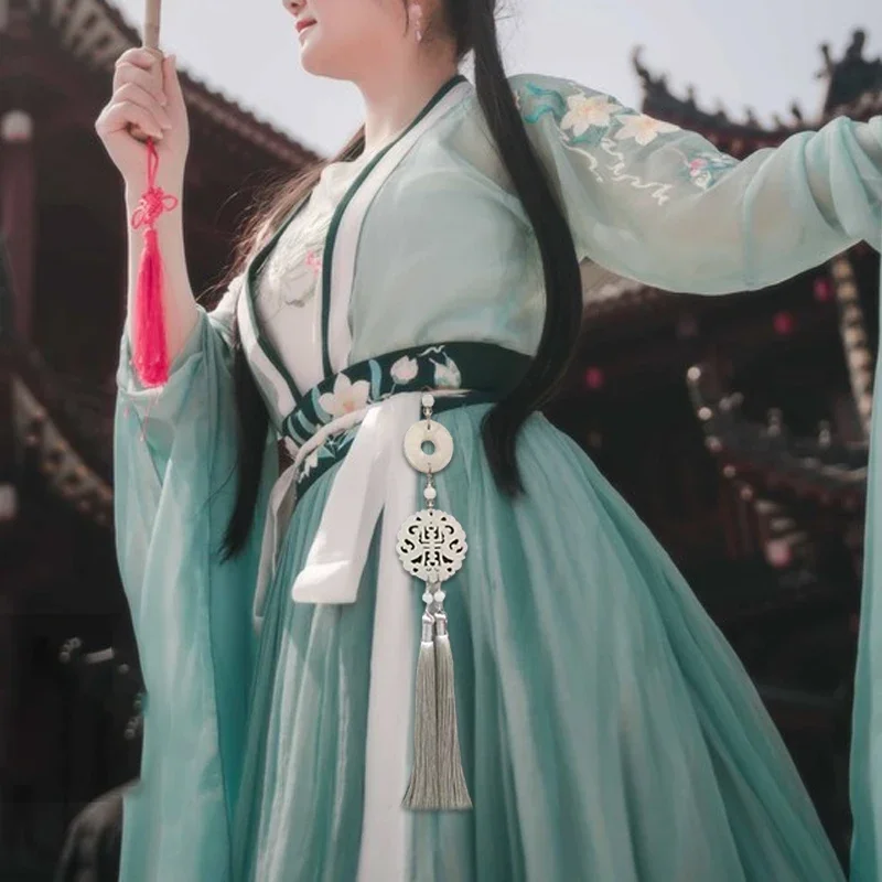 Palace Style Tassel Pendant with Jade for Hanfu Taoist Robe Cheongsam Waist Lapel Press Ancient Chinese Decoration Accessory