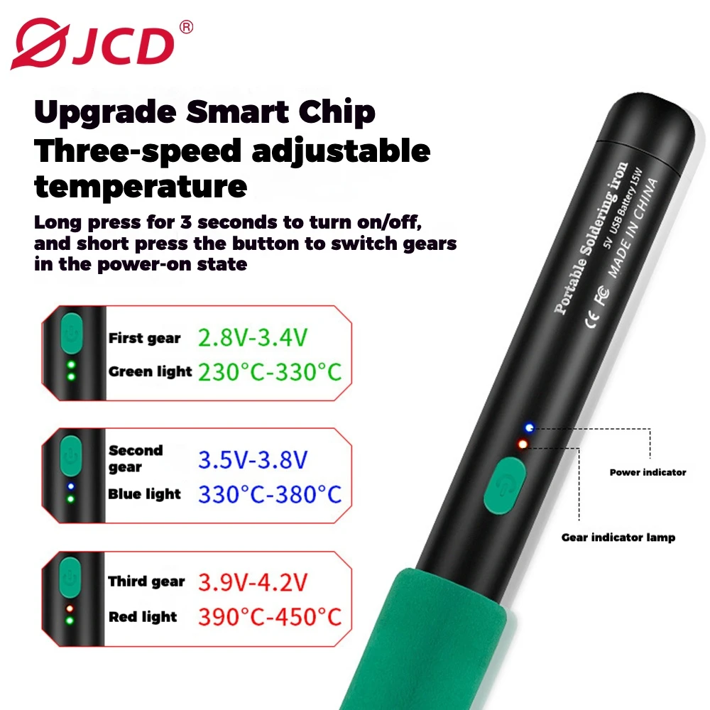 Cordless USB Digital Soldering Iron Adjustable Temperature 300-450℃ Type-C 1000mAh Battery Intelligent Solder Welding Iron Tool