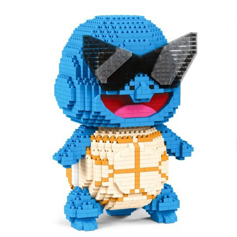 2100pcs 7196A Sunglasses Squirtle Micro Diamond Bricks Pokemon Building Block Anime Figure  Figures Model Toys for Kids