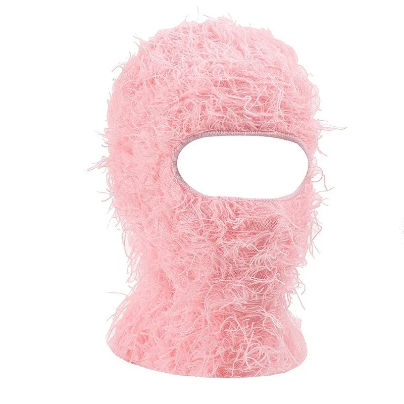 

2024 Full Face Cover Ski Mask Pink Hat Balaclava Winner Fur Plush Beanie Men Cape Women Winter Warm Windproof Bicycle Thick Hat