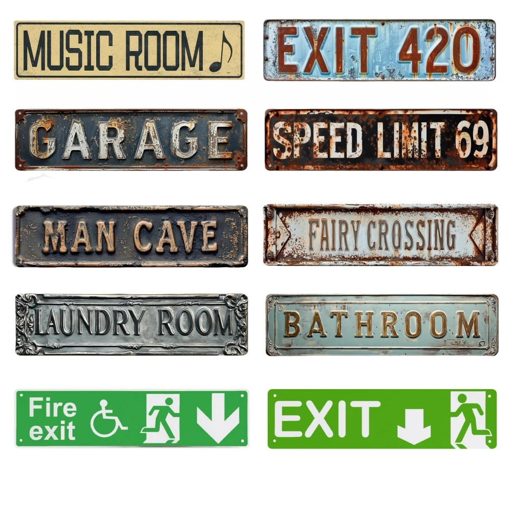 Metal Aluminum Sign BATHROOM EXIT 420 GARAGE Vintage Metal Sign for Kitchen Home Man Cave Garden Henhouse Bar Cafe Wall Decor