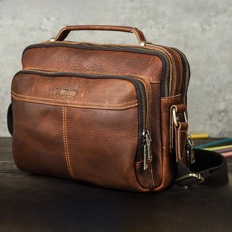 

Мужская кожаная сумка-кроссбоди Bla Angel Retro Mad, вмещает iPad 10,5 дюймов, многофункциональная, простой дизайн