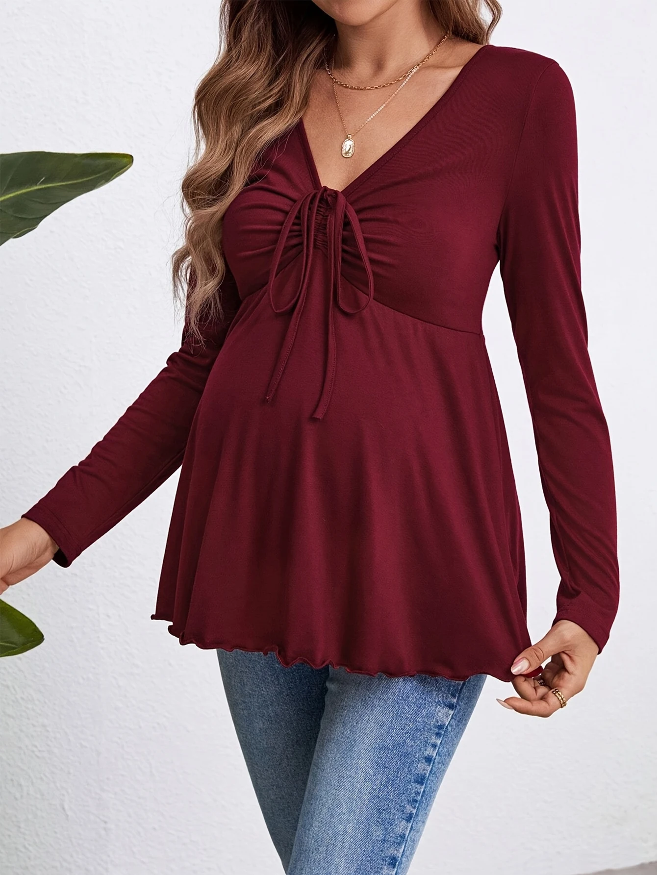 Pregnant women waist work long-sleeved top autumn and winter casual versatile T-shirt maternity wear