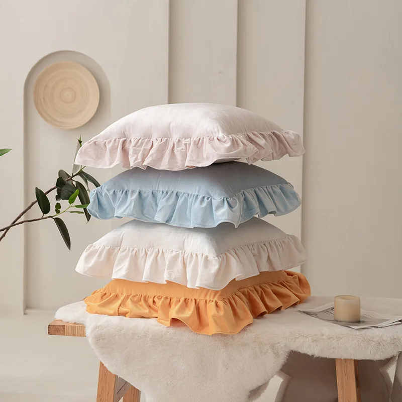 

Новая простая наволочка в стиле Ins, однотонная роскошная голландская бархатная кружевная наволочка для дивана, гостиной