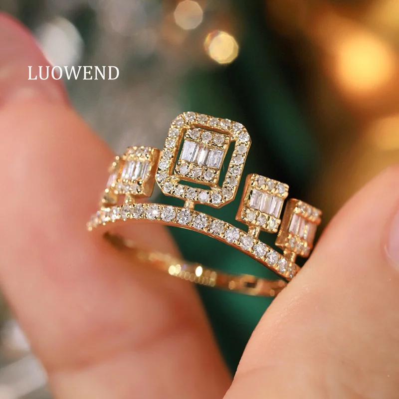 

Кольца LUOWEND из 100% 18-каратного белого или желтого золота, 0,60 карата, кольцо с натуральным бриллиантом, романтическое кольцо в форме короны, свадебные украшения для женщин