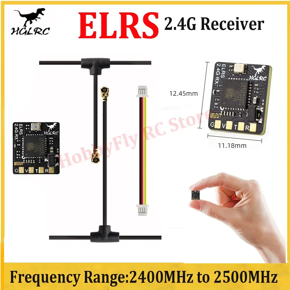 HGLRC ELRS 2.4G Receiver 500MHZ Refresh Rate ELRS 3.0 with Omni-directional Antenna for RC Airplane FPV Long Range Drones