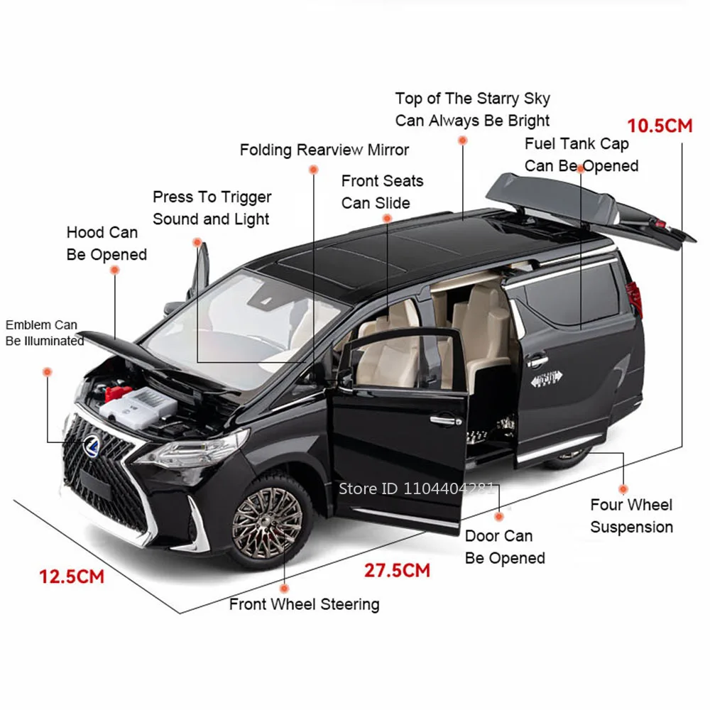 1:18 ベルファイア LM300 合金製 MPV モデル ダイキャストカー おもちゃ サウンドライト プルバック ドア開閉 ミニチュア車両 クリスマスプレゼント 男の子向け