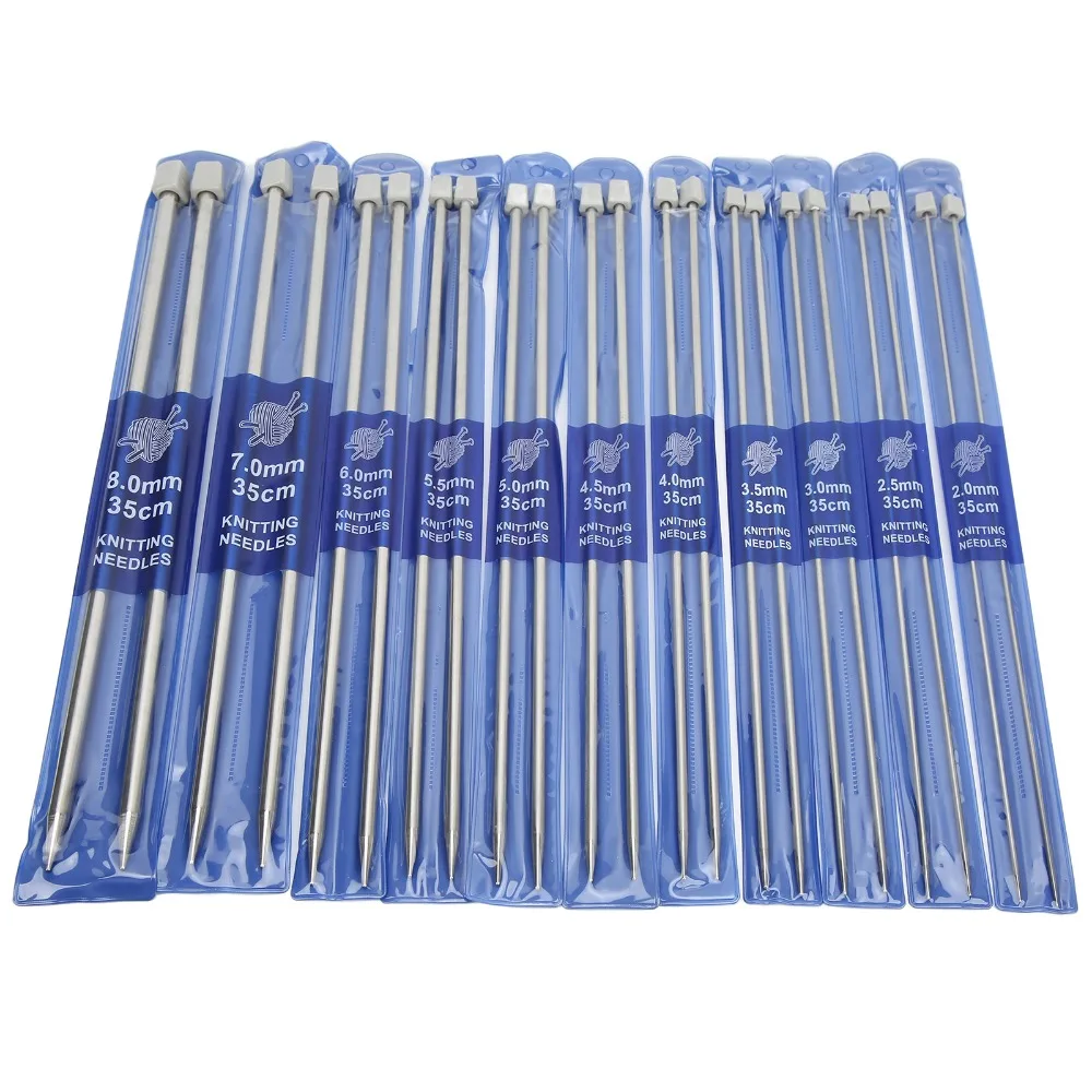 22pcs 14 Inches Length Knitting Needles Set Smooth Surface Individually Packed Straight Knitting Needles Single Pointed Needles