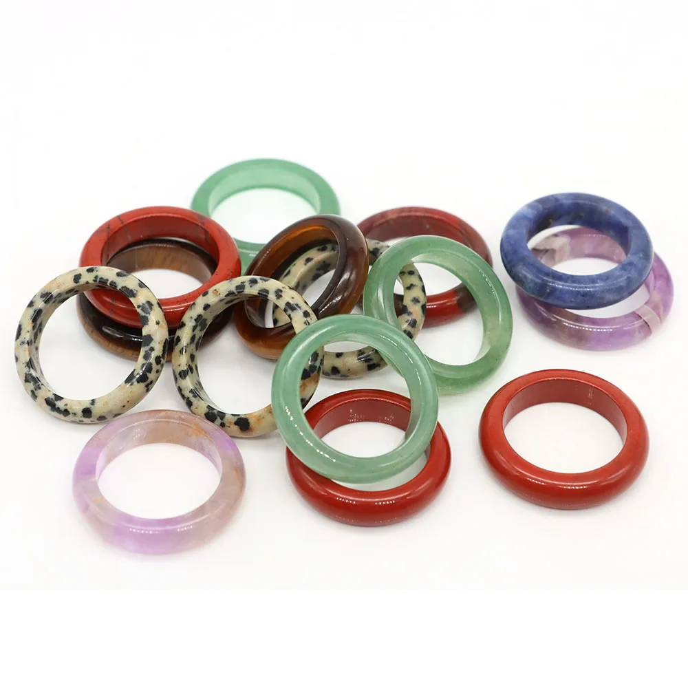 Natural Stone Finger Rings Round Circle Healing Crystal Agate Tiger Eye Charms Jewelry Gift for Diy Necklace Pendant Earrings