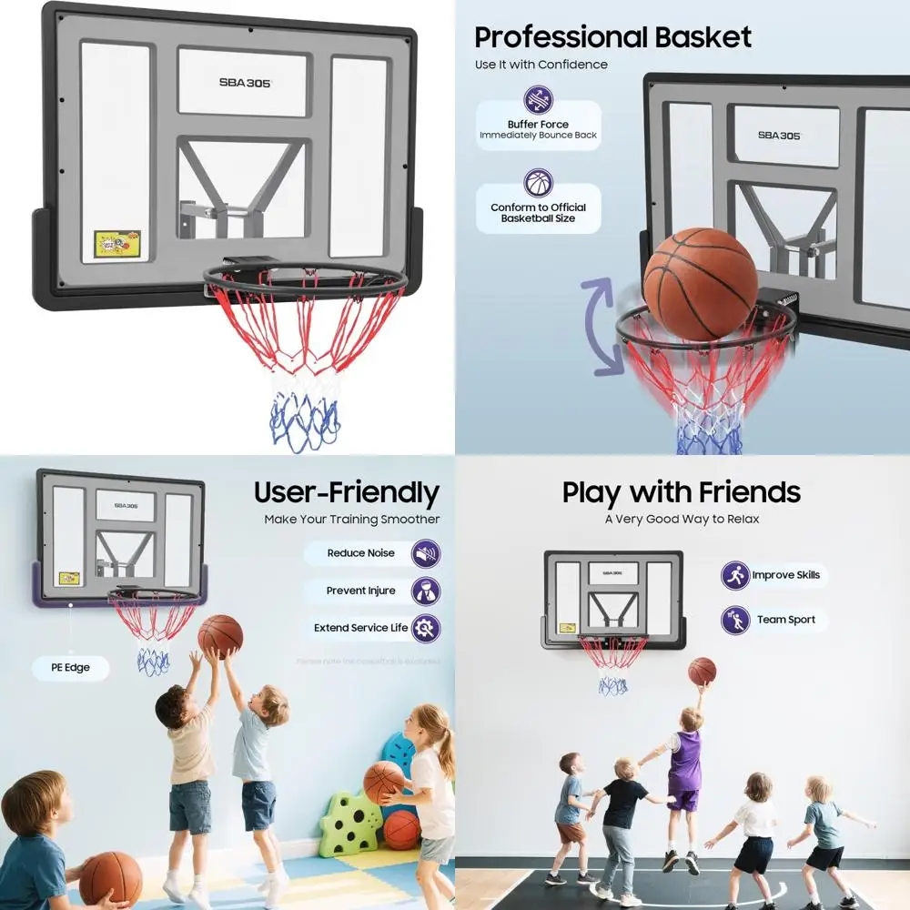 

Профессиональный настенный баскетбольный комбинированный комплект: 44-дюймовый небьющийся щит из ПЭТ и ободок для соревновательных игр