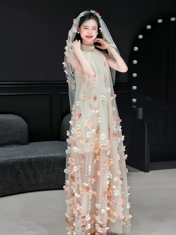 

Elegant Sweet Floral Bridal Morning Robe Women's 2026 New High-End Sensation Engagement Pre-Wedding Photography Gown Skirt