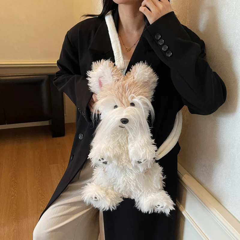 40 cm Kawaii Simulation dessin animé Schnauzer sac à dos jouets en peluche Animal en peluche 3 couleurs animal de compagnie chiot peluches poupée pour enfants cadeaux décor