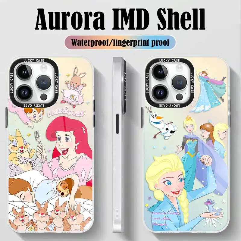 Disney Snow White Queen Elsa for iPhone 15 14 13 12 11 pro Max XS XR X 7 8 Iridescent Laser Clear Gradient Matte Phone Case