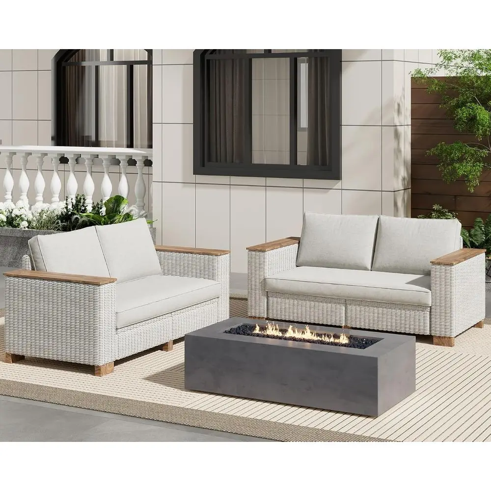 

4-Piece Rattan Patio Furniture Set with Washable Cushions for Outdoor Garden, Beige (63 x 2)