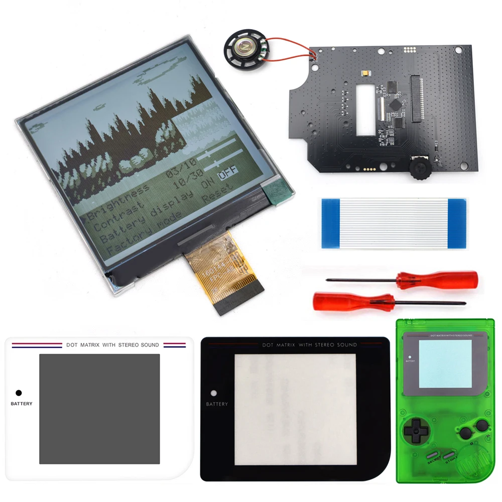 hispeedido-25-grayscale-lcd-screen-kit-for-gameboy-gb-dmg-real-drop-in-osd-menu-no-solder-no-trim-shell-with-speaker