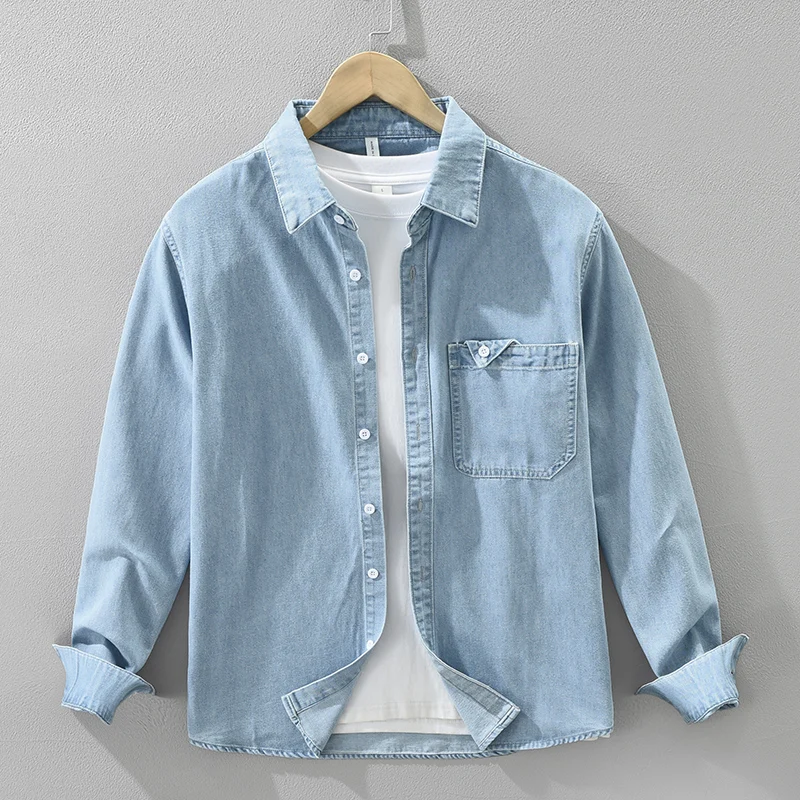 

2025 Autumn New Denim Shirt for Men Loose Long Sleeve Cowboy Shirts Oversize Fashion Men's Clothing