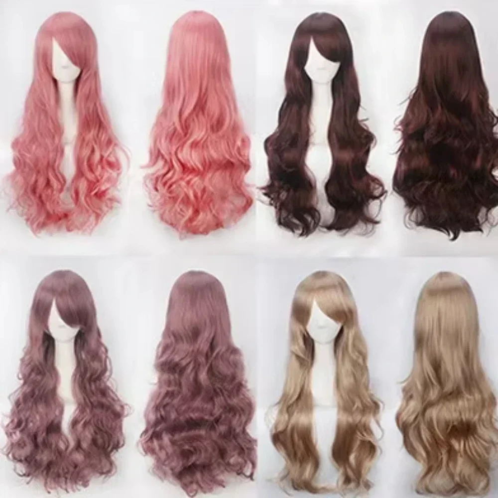 

24-цветные длинные волнистые синтетические волосы оранжевый парик для косплея с челкой красочный костюм на Хэллоуин парики для девочек