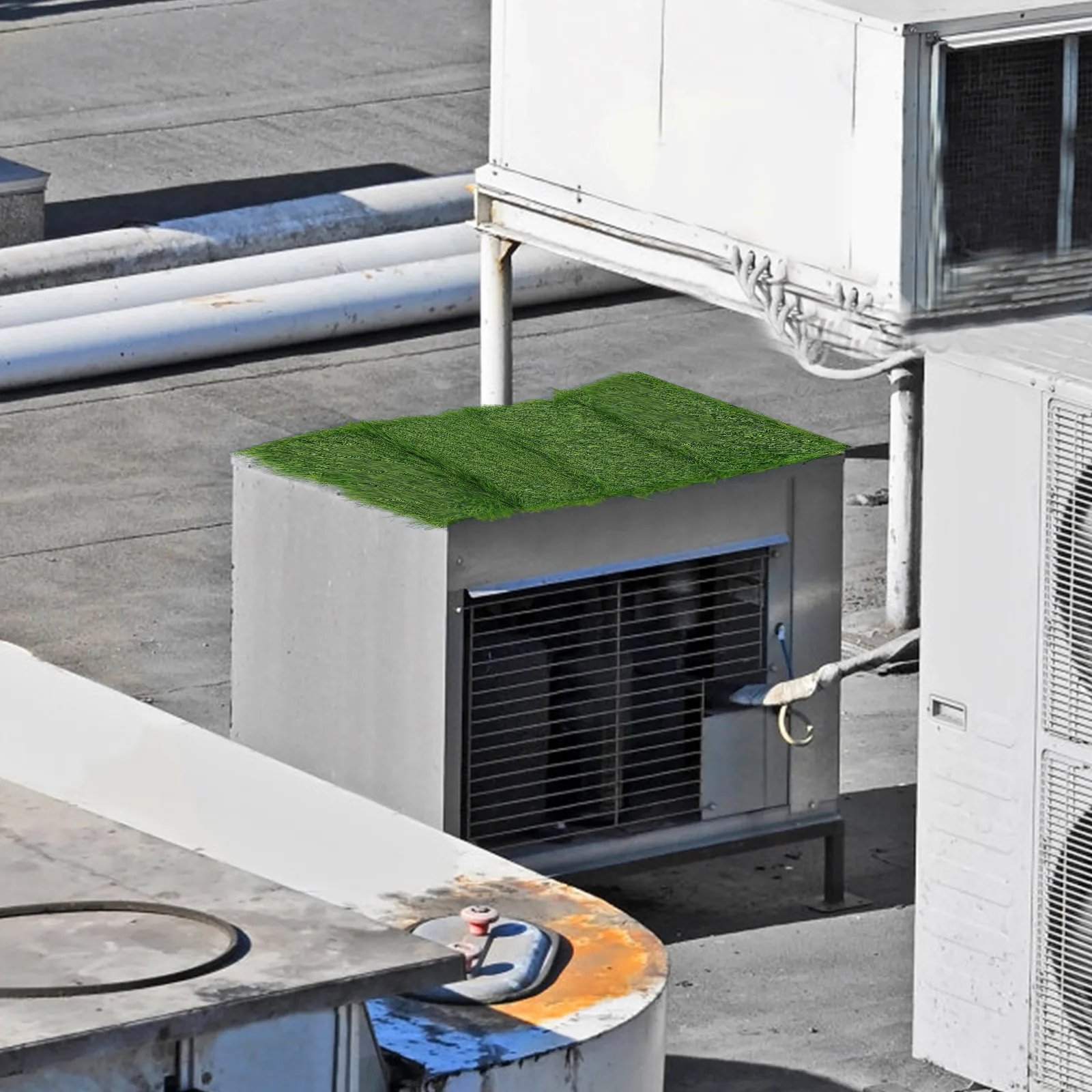 

Green Plastic Turf Cover for Air Conditioner Units Drip Cushion Waterproof Grass Pad Reduces Noise Sun ShadePlant Protects AC