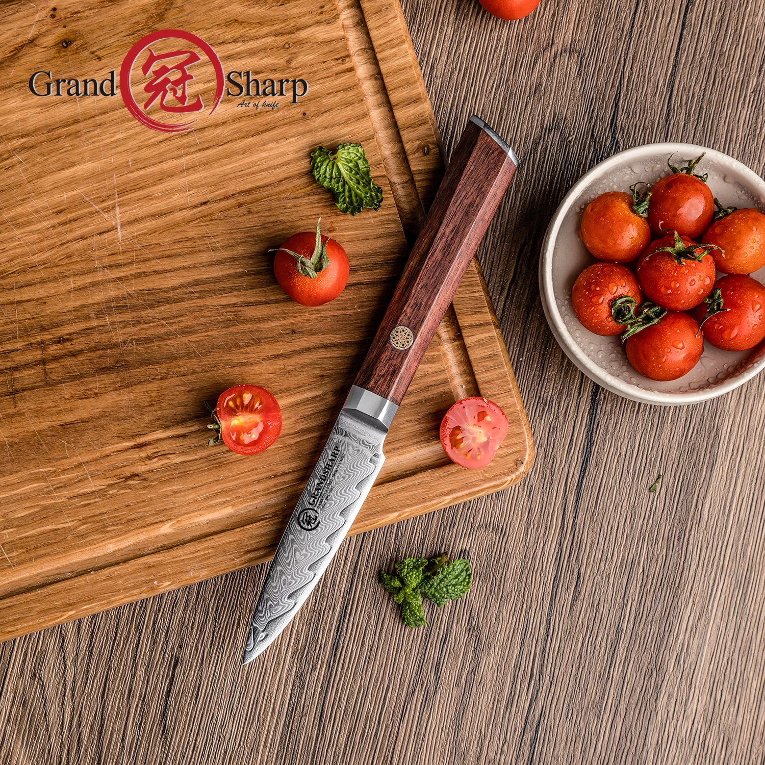 Coltello da cucina da 3,5 pollici Coltello da cucina in acciaio di Damasco giapponese Coltello da cucina Verdure Posate Coltelli da cucina GRANDSHARP