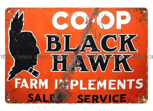 Coop Blackhawk Farm Implements Sales Service metal tin sign wall decor plaque