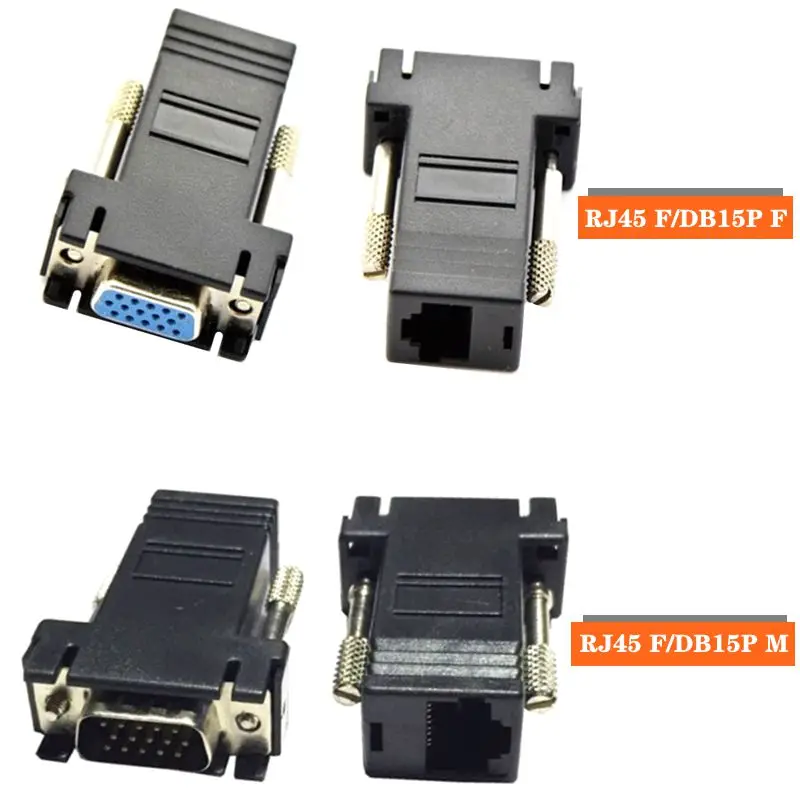 DB15 Pin Male And Female To LAN CAT5 CAT5e RJ45 8P8C Female Assembly Housing Adapter VGA M To RJ45 F Adapter