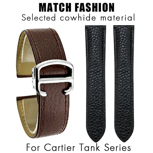 Correa de reloj de cuero genuino para Cartier TANK 14mm 15mm 16mm 17mm 18mm 19mm 20mm 22mm 23mm 24mm 25mm correa de reloj de piel de vaca colorida