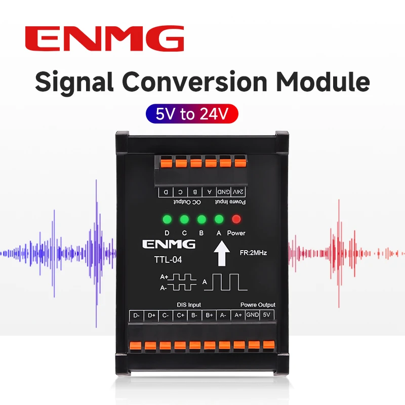 ENMG Differential Signal Converter TTL to HTL Differential to Open Collector Single-Ended Pulse NPN PNP Compatible 5V to 24VDC.