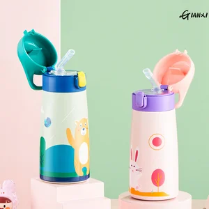 GIANXI Anak-anak Mug Termos Jerami Baja Tahan Karat dengan Casing Kartun Termos Vakum Anti Bocor Botol Air Panas Anak-anak Thermocup 10 botol air glitter penjualan terbaik - №