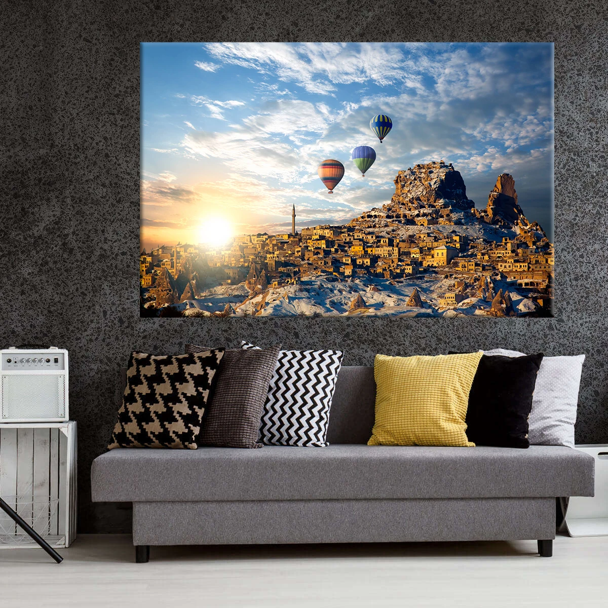 Turkish Cappadocia Hot Air Balloon Canvas Painting Wall Art Landscape Mountain Picture Posters and Prints for Living Room Decor