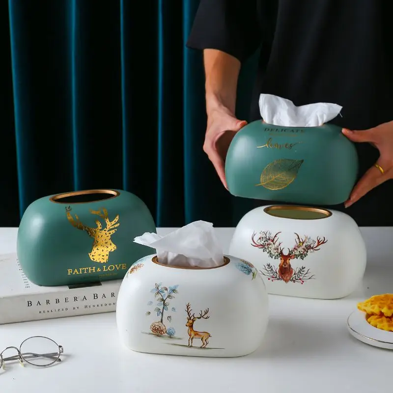 Minimalist Chinese Style Tissue Box Ornaments, Ceramic Home Living Room, Bedroom, Dining Room Storage, Paper Drawing Box