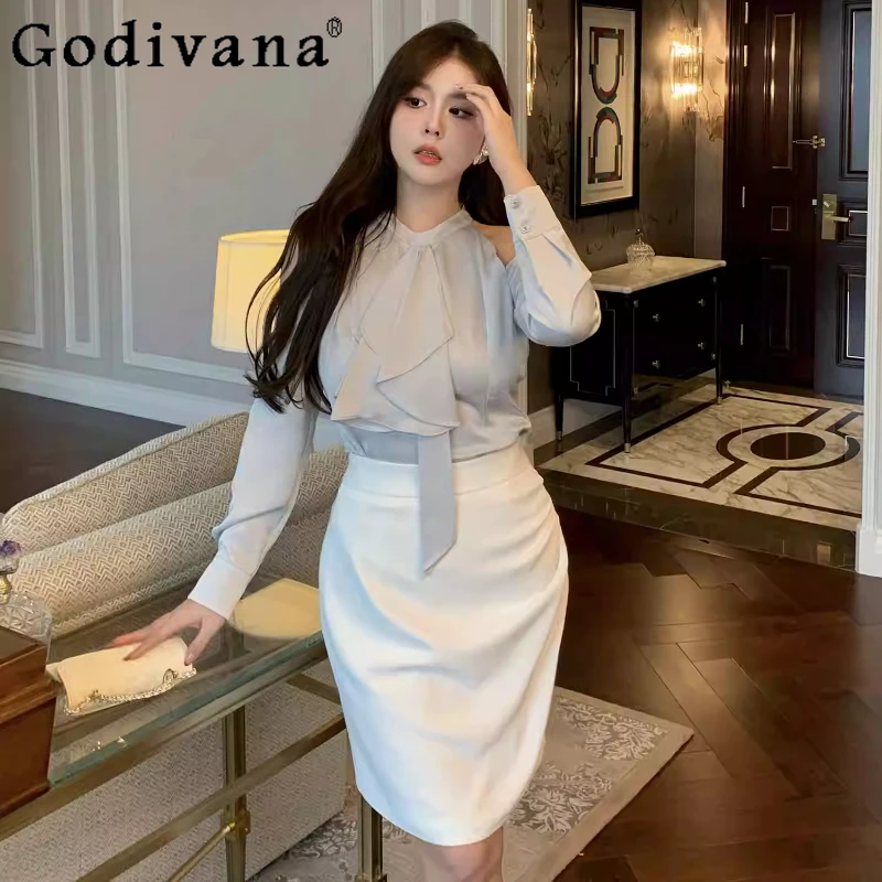 

Блузка с открытыми плечами и длинными рукавами для девочек больших размеров, светло-голубая, весна-осень, модная, с завышенной талией, А-силуэт, корейская белая юбка