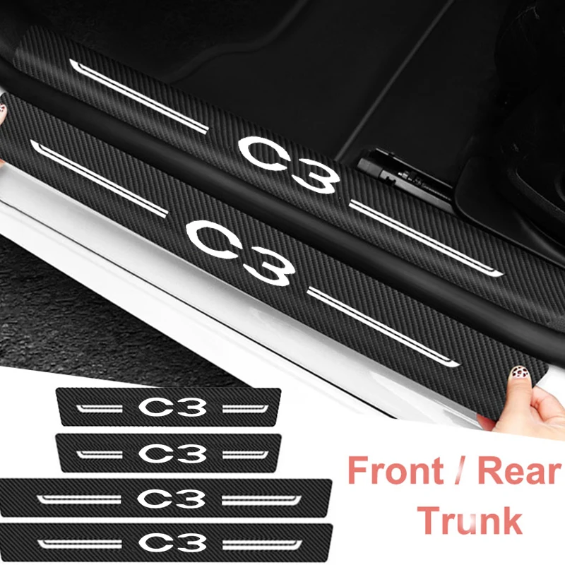 

Car Door Sill Threshold Stickers Decorative Decals Rear Trunk Bumper Guards Strips for Citroen C3 Logo Carbon Fiber Film
