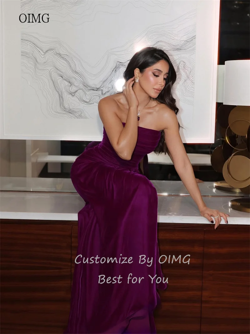 OIMG Simple Purple Strapless Mermaid Prom Gowns Backless Party Gown Velvet Floor Length Evening Dress 2026 Customized image 4