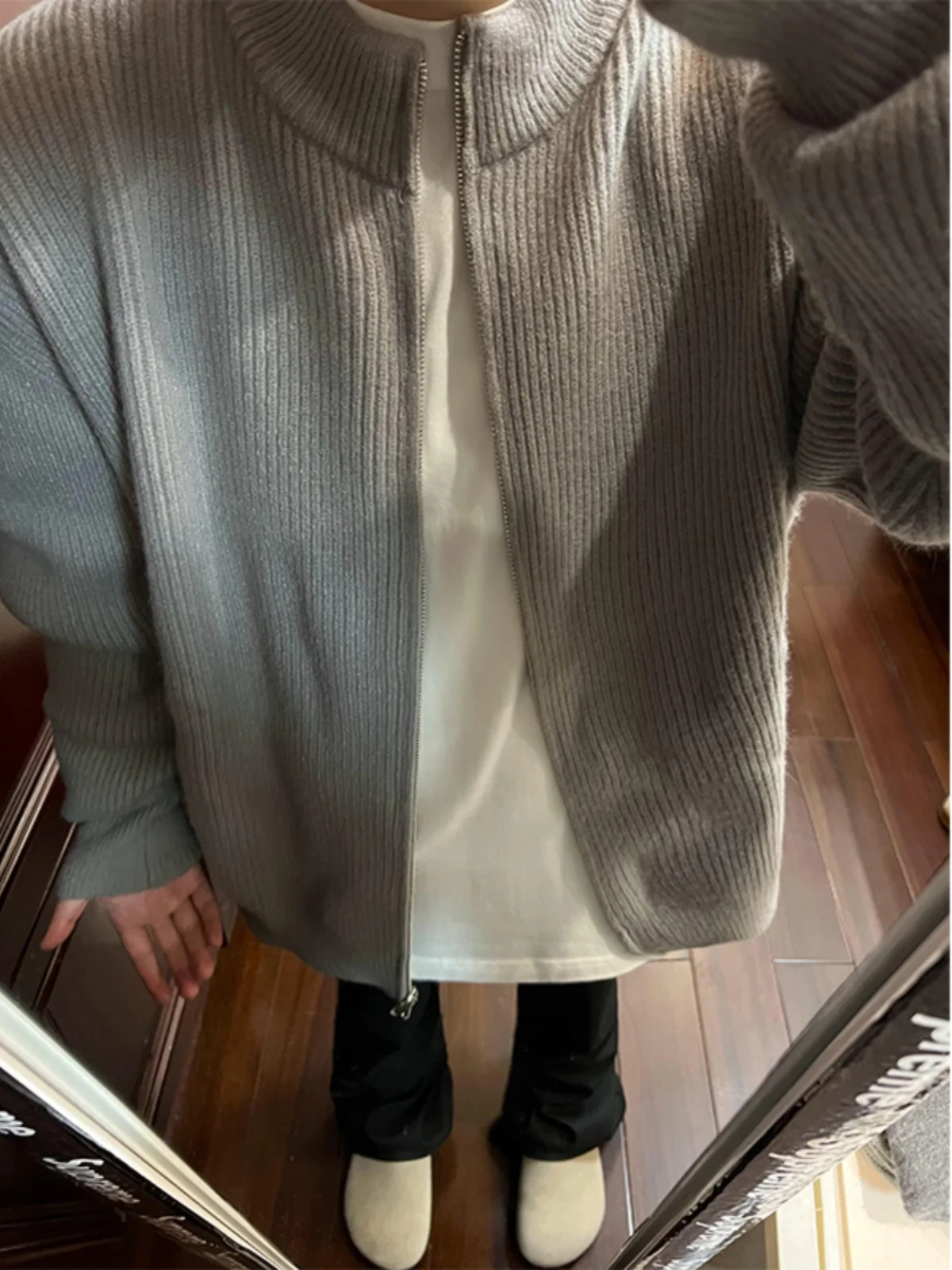 ay Maglione lavorato a maglia con cerniera da uomo Trendy Lazy High-End Cleanfit American Retro Cardigan aperto Jaet Loose Fit oulder Pad