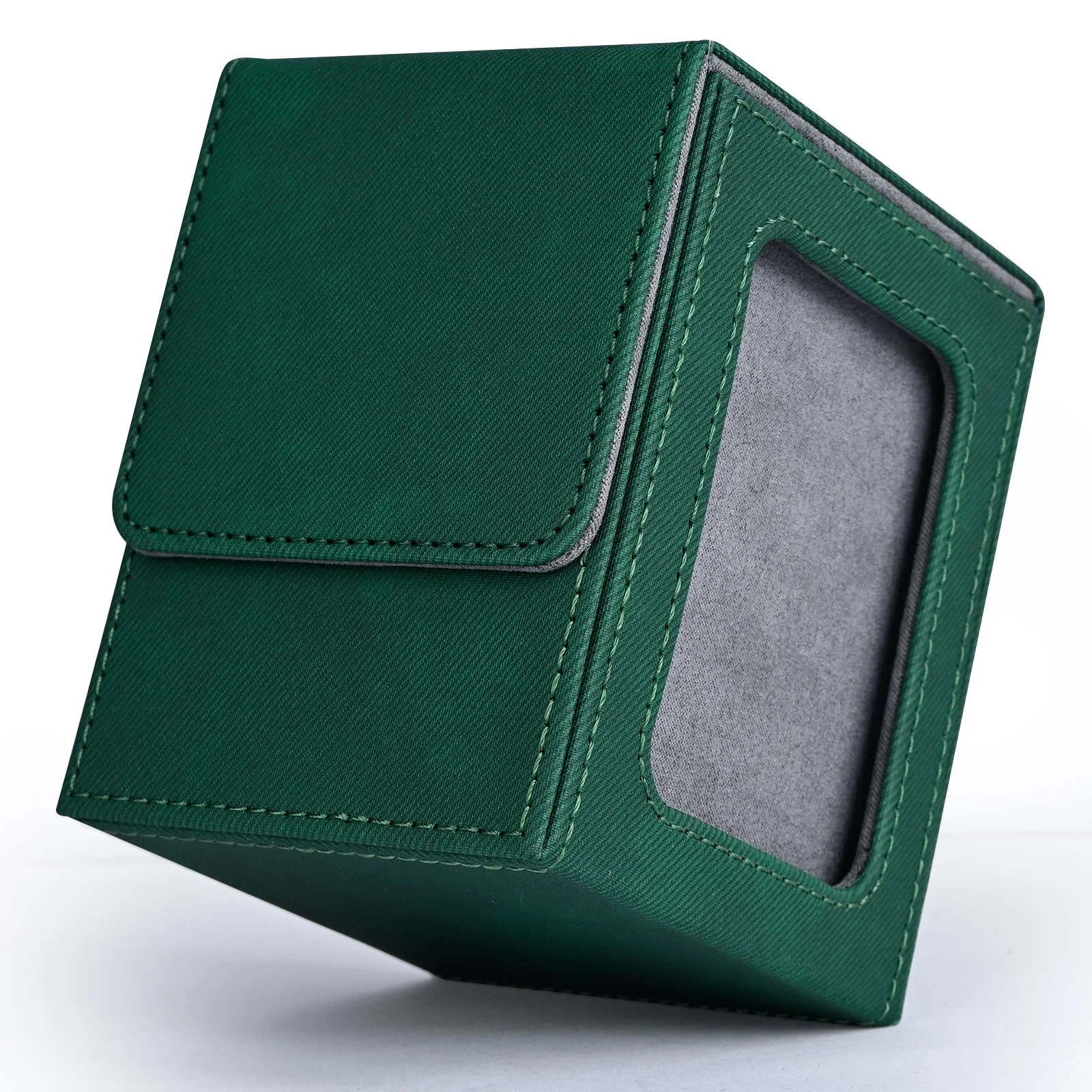 Card Deck Box with Display Window, Trading Card Storage Case, Holds 120+ Single Sleeved Cards, PU Leather Denim Card Box for TCG