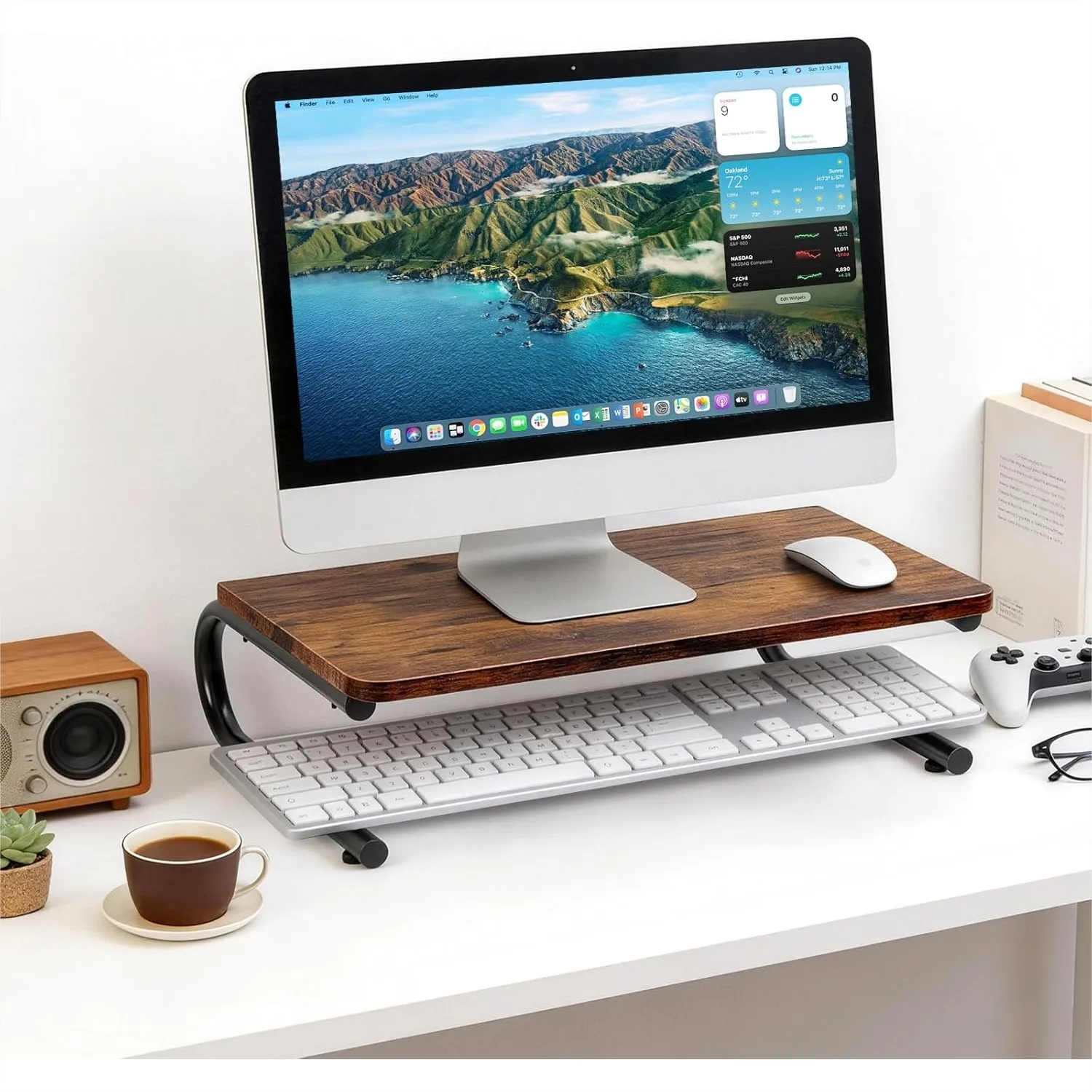 

Monitor Riser for Desk, Wood & Metal Computer Monitor Stand, Laptop PC Printer Stand with Keyboard Storage, Rustic Brown