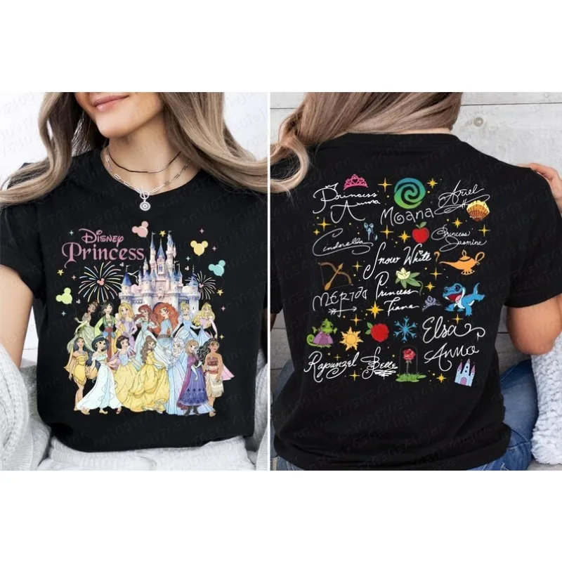 

Disney Princess Shirt Watercolor Magic Castle Cotton T-shirt Princess Signature Sketch Sweatshirt Disneyland Family Trip Tees