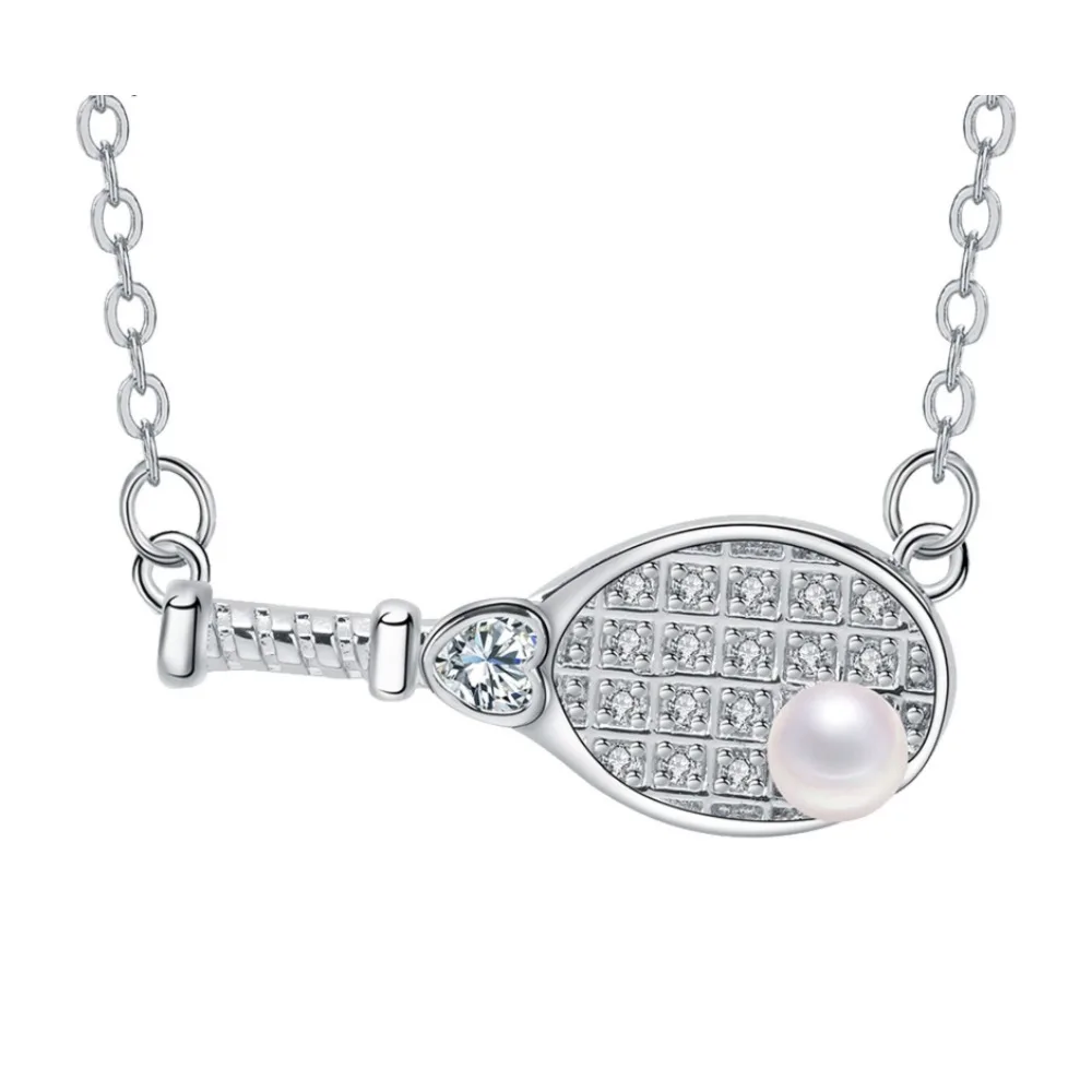 

KITYKISS European and American style badminton racket necklace, high-end minimalist pearl-encrusted women's jewelry.