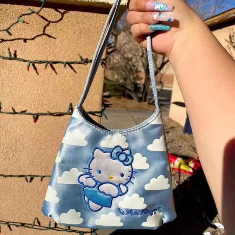 Sanrio Hello Kitty Cartoon Printed Vintage Handbag Millennium Sweet Spicy Girl Tote Bag Japanese Style Fashion Trend Casual Bag
