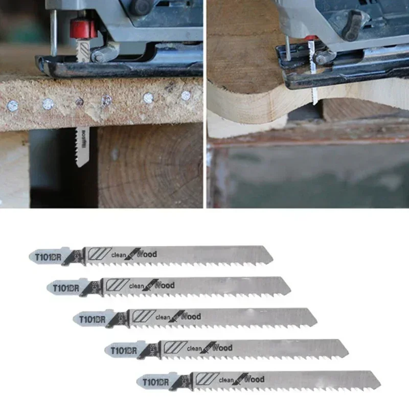 5pcs Workshop Jig Saw Blades HCS 101BR T-Shank Jigsaw Blades 100mm 4inch For Softwood Fiberboard Chipboard Wood Cutting