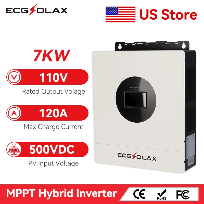 

ECGSOLAX 7000 Вт 110 В гибридный солнечный инвертор 48 В 110 В автономный солнечный инвертор 110 В Максимум фотоэлектрический гибридный инвертор 500 В постоянного тока