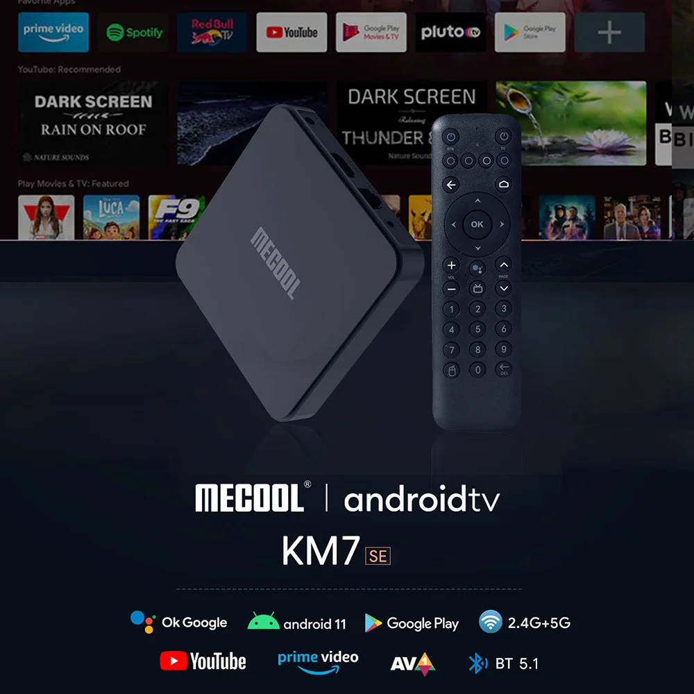 Mecool KM7 SE TV Box Android 11 ATV Google معتمد LPDDR4 2GB RAM 32GB 4K USB2.0 Dual Wifi BT5.1 يدعم AV1 Youtube 4K Set To