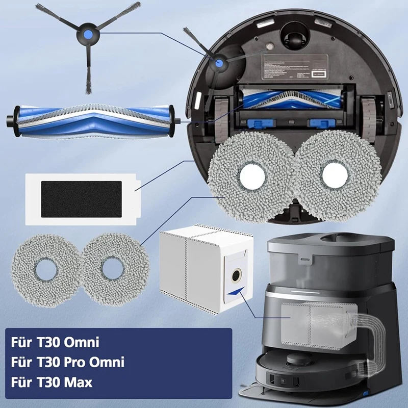 AC66 Do odkurzacza Ecovacs Deebot T30 Omni / T30 Pro Omni / T30 Max Główna szczotka boczna Filtry Hepa Worki na kurz