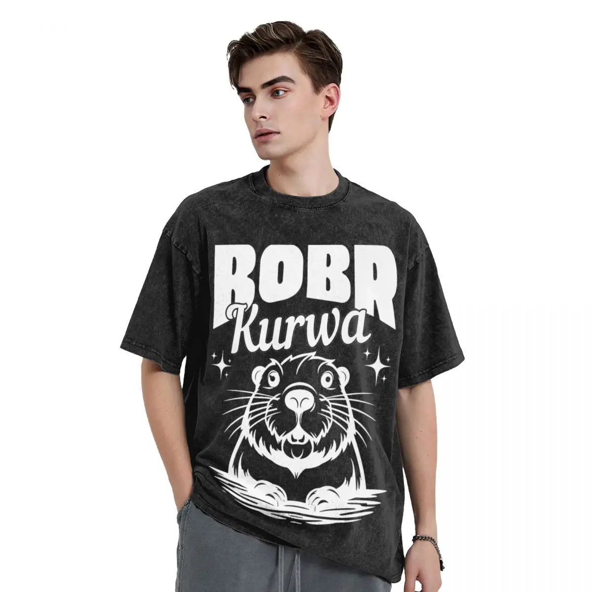 Bober Bobr Kurwa T Shirts Hip Hop Washed Short Sleeve Harajuku T-Shirt Polish Retro for Men Women Tops Streetwear Summer Tees