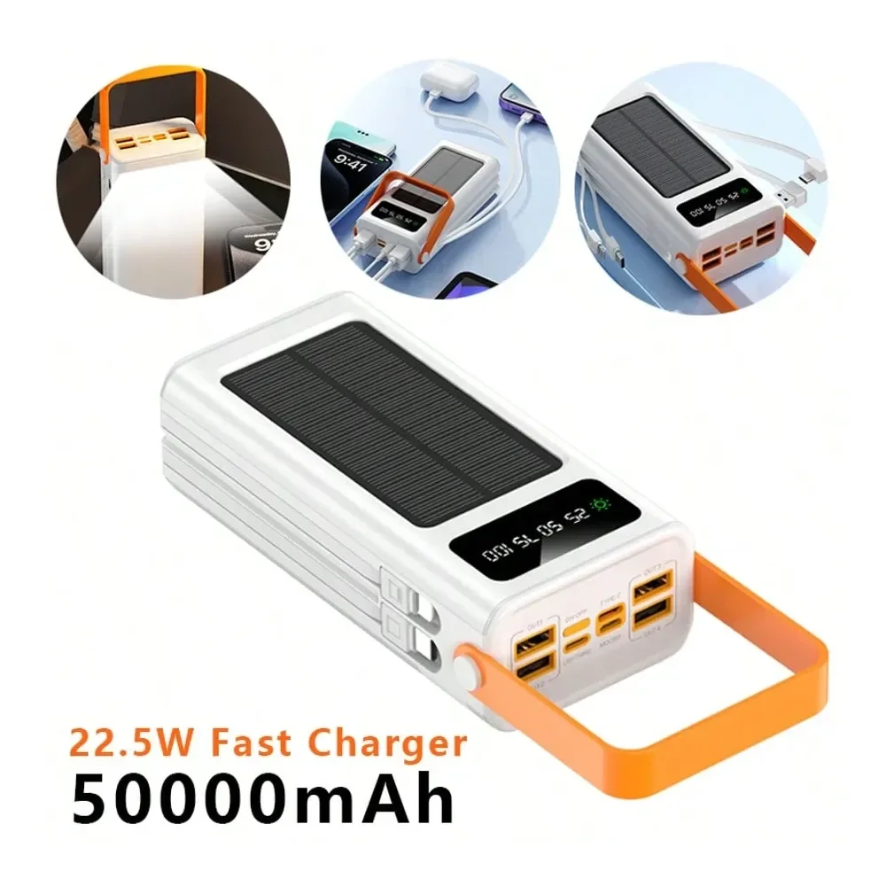 

Внешний аккумулятор емкостью 50000 мАч с быстрой зарядкой 22.5 Вт, со светодиодным фонарем для кемпинга и 4 USB-портами, для мобильных телефонов