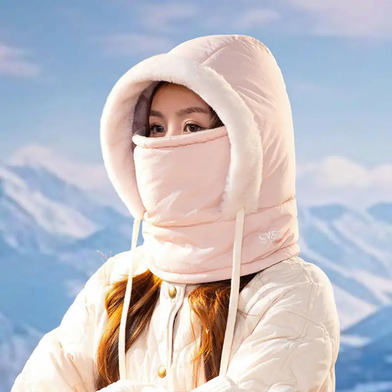 

Winter Hat Velvet Neck Protection Hood Biking Skiing Ear Protection Outdoor Hat Set Men/Women Face Mask Neck Scarf One-piece Hat